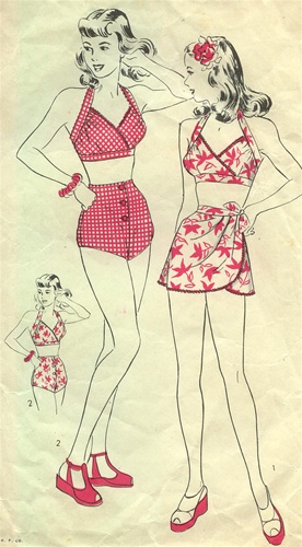 Rare Vintage 1940s Pin Up Girl 2 Piece Sarong Bathing Suit Pattern