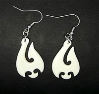 MAORI FISH HOOK CARVED BONE  EARRINGS / Pair