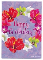 HIBISCUS PLUMERIA ORCHID LEI BIRTHDAY CARD