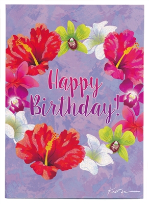 HIBISCUS PLUMERIA ORCHID LEI BIRTHDAY CARD