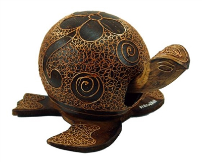 GENUINE COCONUT AND WOOD HONU TURTLE BOBBLE HEAD