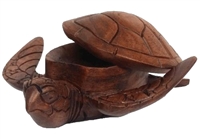 HAND CARVED WOOD HONU SEA TURTLE LIDDED BOX - LARGE