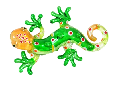 3.75" LONG HAND BLOWN GREEN GLASS GECKO LIZARD