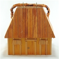 RARE VINTAGE BAMBOO OR RATTAN & WOOD TIKI HUT PURSE