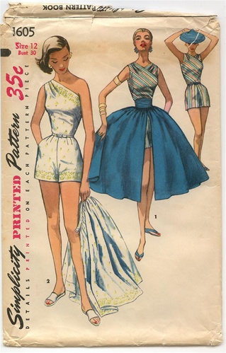 VINTAGE UNCUT 1950 s PLAYSUIT SKIRT PATTERN SIZE 12 Simplicity 1605