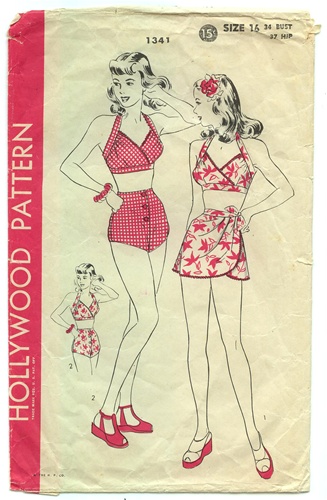 Rare Vintage 1940'S Pin-Up Girl 2-Piece Sarong Bathing Suit Pattern