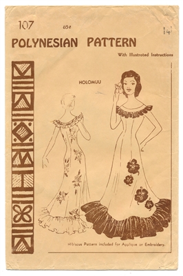 RARE VINTAGE UNCUT FITTED HAWAIIAN DRESS PATTERN - SIZE 14 - Polynesian 107