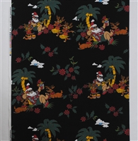 TROPICAL SANTA CLAUS & REINDEER FABRIC - BLACK BACKGROUND