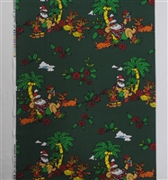 TROPICAL SANTA CLAUS & REINDEER FABRIC - GREEN BACKGROUND