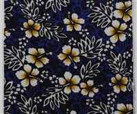 WHITE & YELLOW HIBISCUS ON BLUE POLYESTER FLEECE FABRIC