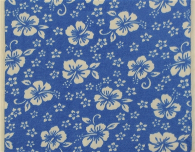 WHITE HIBISCUS & PLUMERIA ON LIGHT BLUE POLYESTER FLEECE FABRIC