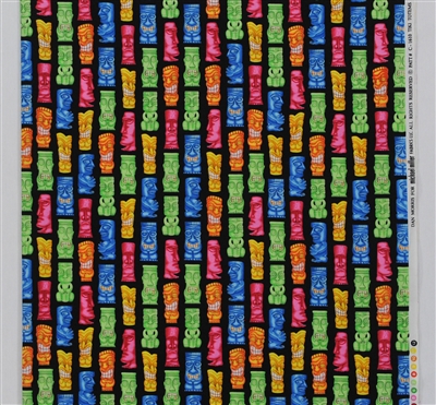 TIKI TOTEMS MICHAEL MILLER COTTON FABRIC - BLACK BACKGROUND