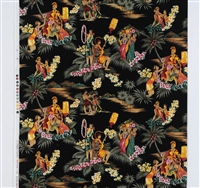 EUGENE SAVAGE STYLE COTTON FABRIC - BLACK BACKGROUND