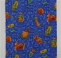 TIKI DRINKS & BOWLS COTTON FABRIC - BLUE BACKGROUND